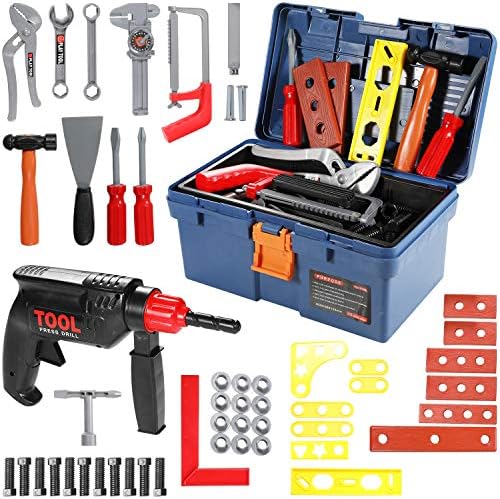Geyiie Kids Toy Tool Set, 31PCS Durable Tool Set Toys with Electronic Cordless Drill, Other Pretend Play Construction Accessories, A Sturdy Case for Age 3+ Toddlers Practical Ability Geyiie Kids Toy Tool Set, 31PCS Durable Tool Set Toys with Electronic Cordless Drill, Other Pretend Play Construction Accessories, A Sturdy Case for Age 3+ Toddlers Practical Ability
