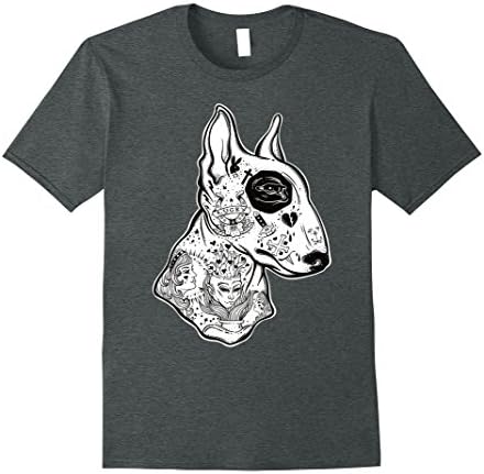 Mens Inked Bull Terrier TShirt - Old School Tattoo Funny Dog Tee Large Dark Heather