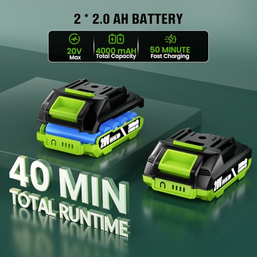 Cordless Lawn Edger, 20V Battery Powered Edger for Lawns Sidewalk | 2 x 2.0 Ah Batteries & Fast Charger 9 Inch Blade Dual Wheels 3500 RPM 400W Motor Edger with 3 Depth Settings for Driveway