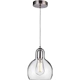 Westinghouse 6100700 Adjustable Mini Pendant Light – Pack Of 2, Clear Glass, Nickel Finish, 60W