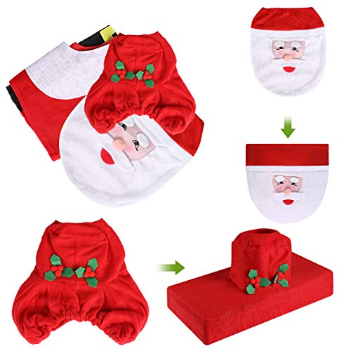 Santa Claus Bathroom Christmas Decorations, 3 Pack Christmas Snowman Santa Toilet Seat Covers and Water Tank Top Lid Cover Set for Christmas Home Bathroom DÃ©cor