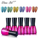 Beau Gel Holographic Hues Nail Polish, 6pcs Colorful Rainbow Soak off Holo Nail Polish Set 7ml Long Lasting Shimmer Nail Art Manicure #01