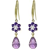 Galaxy Gold GG 14k White Gold Fish Hook Amethyst Flower Earrings