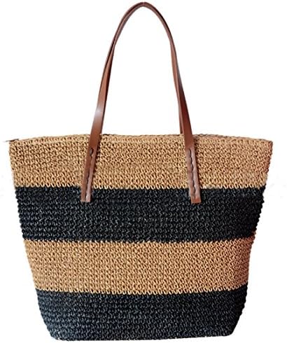Travel Shoulder Bag, Large Hobo Tote Bag Straw Stripes Summer Beach Bag for Women