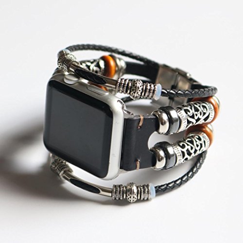 Boofab for Apple Watch Band - 42mm&38mm iWatch Bands Leather Strap Replacement Smart Watch Bracelet Wristband for Apple Watch Series 3/2/1 42mm&38mm (Black, Apple Watch Series 3 42mm)