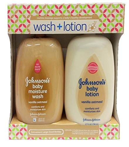 Johnsons Vanilla Oatmeal Baby Moisture Wash 28 Ounce and Baby Lotion 27 Ounce Gift Pack