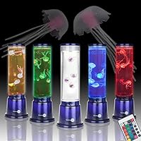 SensoryMoon Jellyfish Lamp Aquarium Mood Light w Large Cylinder Tank, 4 Fake Jelly Fish, and 20 LED Color Remote is Perfect Night Light, Desktop Art Decor, or Electric Lava Lamp for Kids