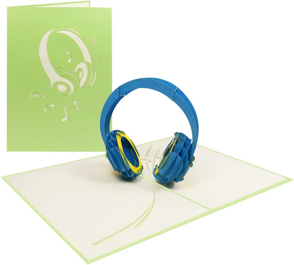 3D Headphone Pop-Up Card - Filigree Handmade, Perfect for Birthdays, Good Luck Wishes, Musicians, DJs, or Gamers (092)