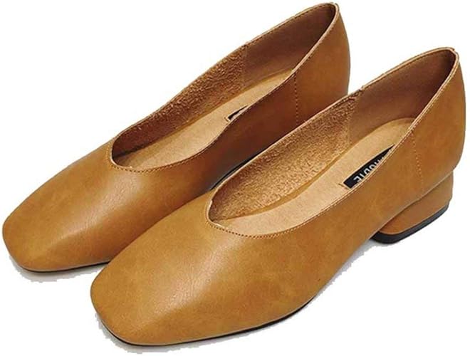 Women Low Heel Leather Pump Shoes Casual Comfort Block Heel Work Office
