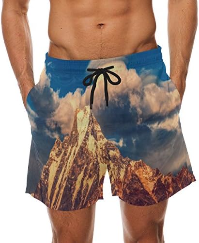 DJROW Himalayas Mountain Men's Quick Dry Beach Shorts Swim Trunk Beachwear with Pockets