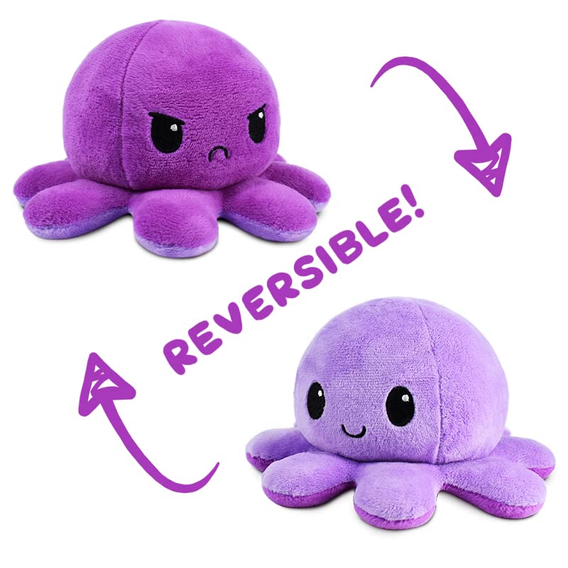 TeeTurtle - The Original Reversible Octopus Plushie - Dark Purple + Light Purple - Cute Sensory Fidget Stuffed Animals That Show Your Mood
