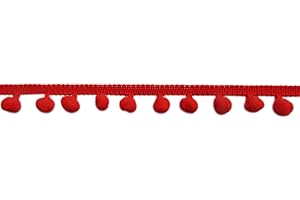 YYCRAFT YCRAFT One Roll 18 Yards Ball Fringe 7/8" Wide Pom Pom Trim Ribbon Sewing-Red