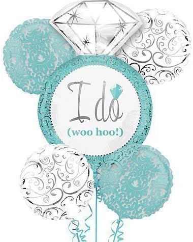Robin's Egg Blue I DO Wedding Ring 5 Balloon Bouquet Kit w/Ribbons - Bridal Shower