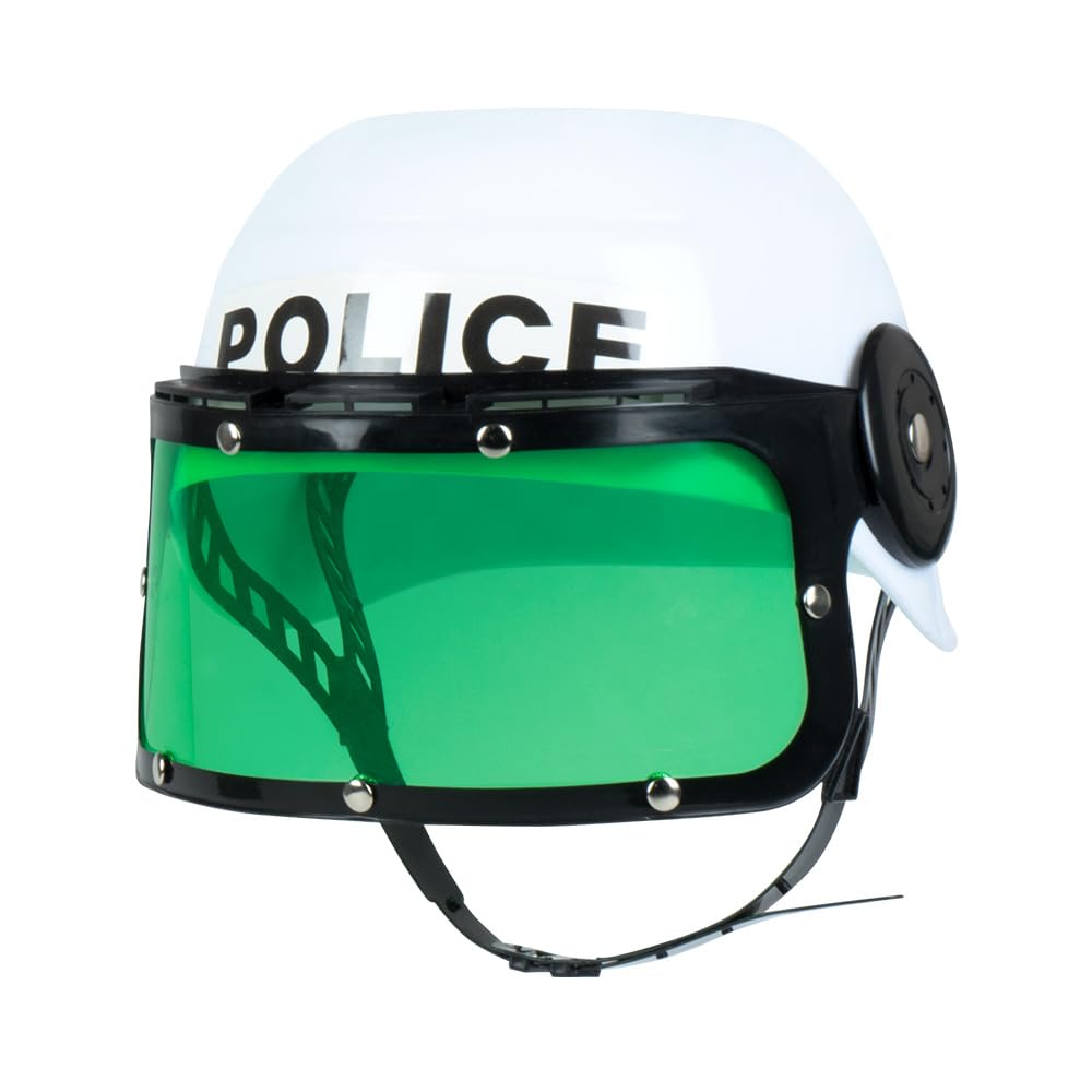 Boland - Police helmet, visor helmet policeman, chin strap, green visor can be folded up, costume, carnival, theme party