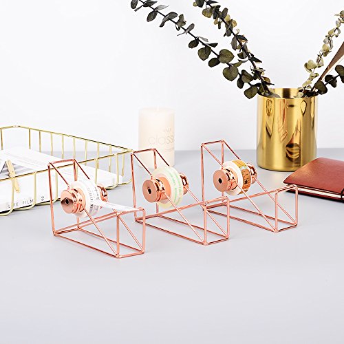 MEI YI TIAN Rose Gold Desktop Tape Dispenser Wire Metal Tape Holder for Office 1 Inch Core Brighten Up Your Desk and Office - Thumbnail 5
