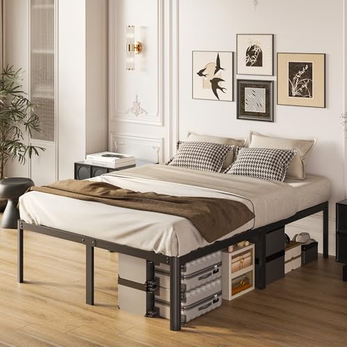 Yicensen Base Cama King Size de 46 cm de Altura, Metal Base King Size con Patas Redondeadas de Esquina, Plataforma Resistente Cama Muy Resistente Fácil Montaje, Sin Ruido, No Necesita Somier, Negro