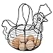 MyGift Black Metal Wire Egg Basket with Chicken Shape Design, Farm Fresh Egg Collecting Basket, Decorative Farmhouse Kitchen Storage Baskets