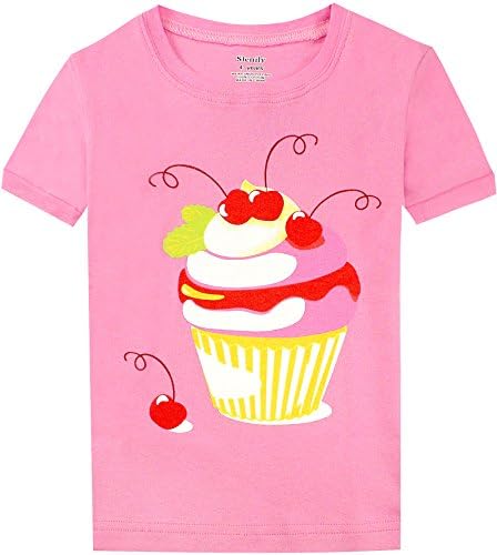 Slenily Little Girls Short Pajamas Sets Pink Cupcake Cherry Toddler PJS Cotton Kids Sleepwears