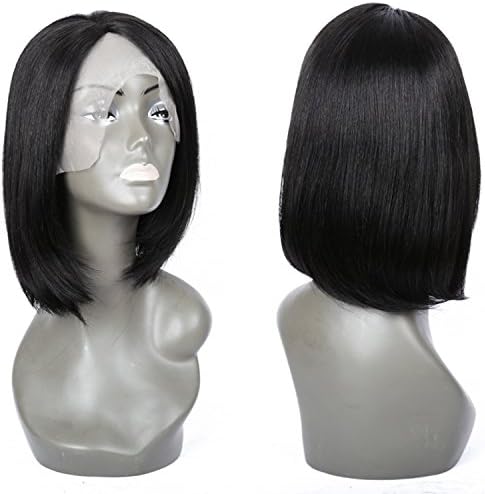 Yaweida 7a Brazilian Virgin Human Hair Lace Front Wig Glueless Full Lace Wig with Baby Hair Short Bob Straight Natural Color(Lace Front,16 Inch)