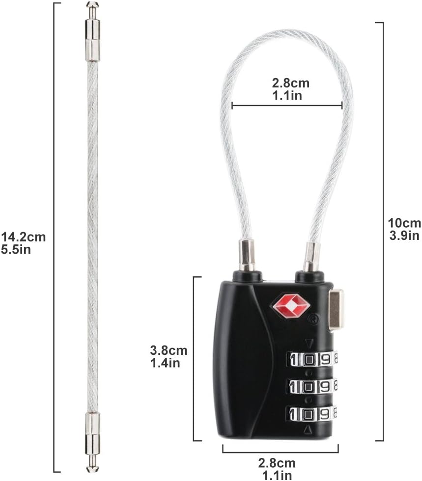 ZHEGE 2 Pack Luggage Locks, TSA Cable Travel Lock, Safe Padlock for Gym, School, Suitcases, Baggage, Small Cabinets, Computer Bags: Home Improvement