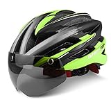 Basecamp Specialized Bike Helmet with Detachable Magnetic Visor Sunglasses Goggles Shield for Road & Mountain Biking Cycling Helmet Bicycle Helmets Safety Sport Head Protect Bike Helmets (Black green)