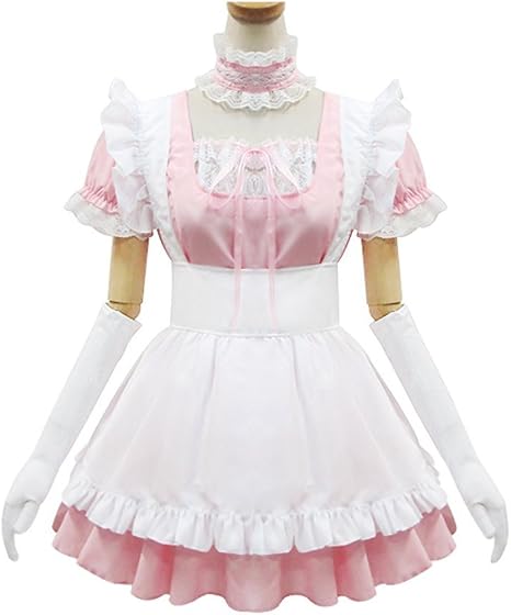 Amazon Cospland メイド服 コスプレ セクシー ピンク 衣装 髪飾り付属 ワンピース レディース フリーサイズ 衣装 手袋 髪飾り 首飾両用可能 文化祭 春 夏 3点セット フリー 短袖 M 短袖 コスプレ 仮装 通販