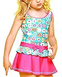 Perfashion Girl's Kids Heart Pattern Pleated Dress One-piece Swimsuit Blue 5 Years