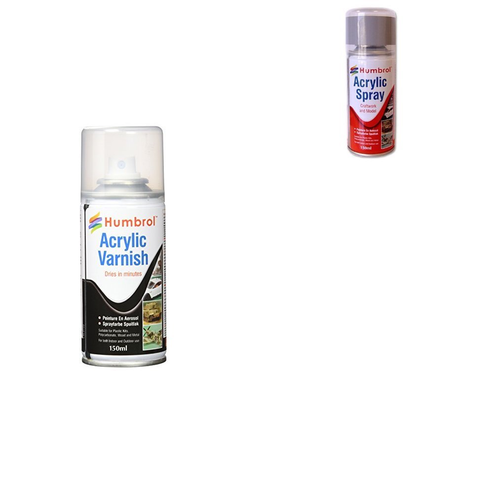 Humbrol 150ml Spray Varnish No. 49 Acrylic Varnish Matt and 150ml Acrylic Spray Paint No. 1 Matt (Grey Primer) Bundle