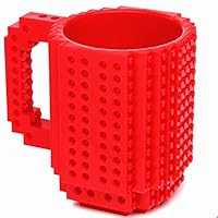 KENGEL Build-On Brick Mug Coffee Cup DIY Type Plastic Creative Building Blocks Coffee Tea Beverage Drinking Funny Gift (Red)