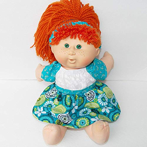 Cabbage Patch KIDS 16 inch Doll Clothes Blue Flower Dress and headband handmade- NO DOLL