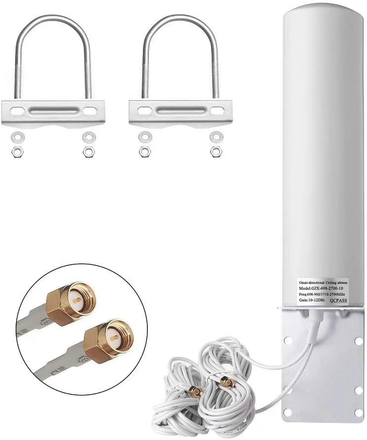 JXE JXO 3G 4G LTE Antenna Dual SMA High Gain 10-12dBi Omni Directional Outdoor Pole Wall Mount Bracket Signal Booster for MiFi Router Mobile Hotspot Wireless Home Phone