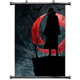 Home Decor Cute Anime Art Cosplay Poster with Naruto Uchiha Itachi Sharingan Figure Night Red Moon Birds Wall Scroll Poster Fabric Painting 24 X 36 Inch (60cm X 90 cm)