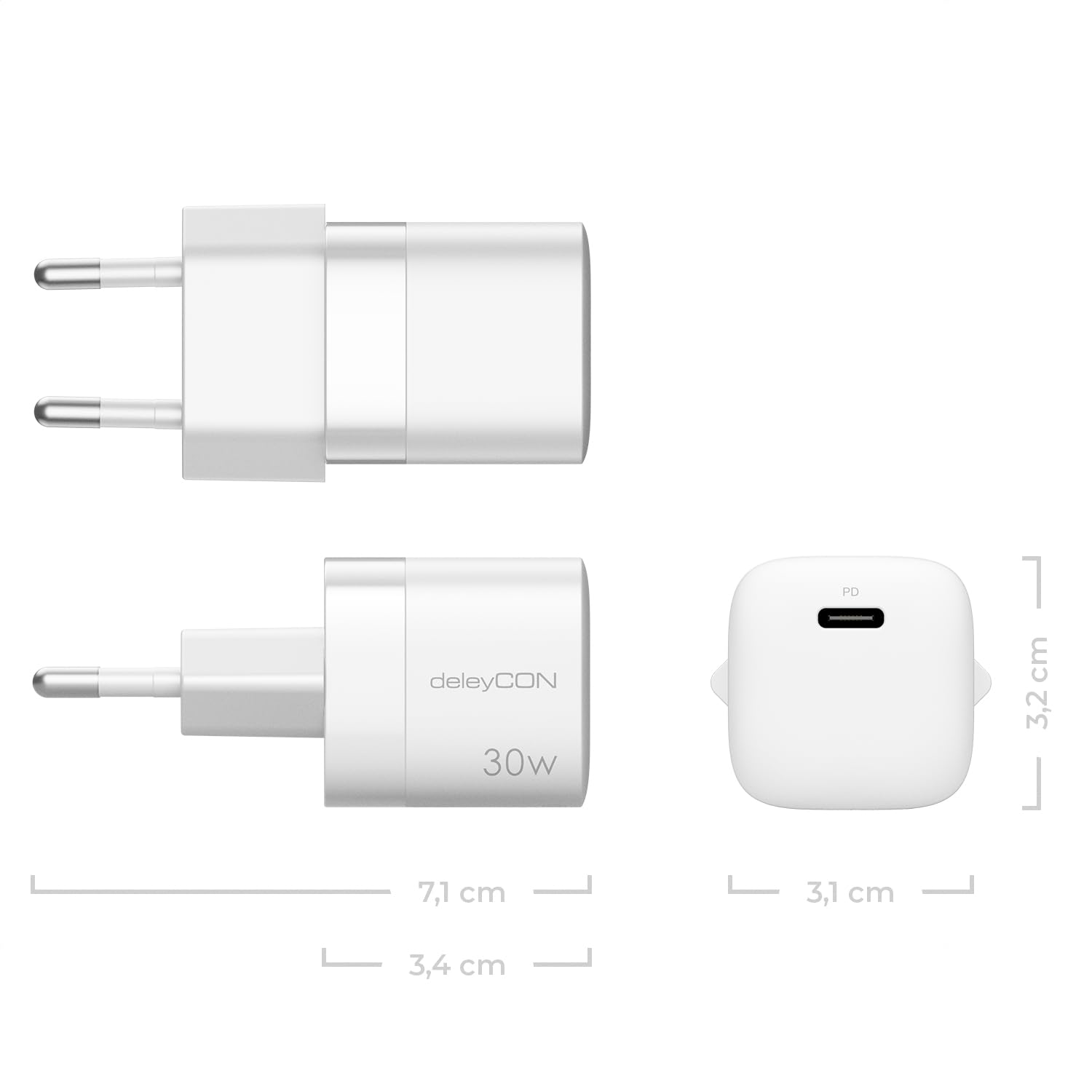 deleyCON USB C Ladegerät (Kompaktes 30W Schnellladegerät) USB-C Netzteil für Apple iPhone 17, 16, 15, Pro, Pro Max, iPad, AirPods 4, Airpods Max, Watch, Galaxy S25/S24, Handy, Charger - Schwarz 7