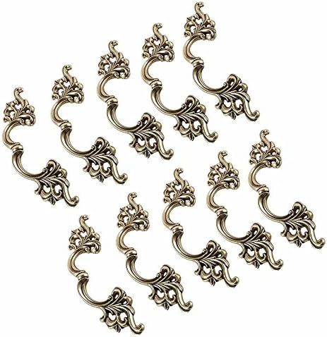 FirstDecor 10PCs European Style Antique Brass Carvings Door Knobs, Handles Pulls for Cabinets, Cupboard Dresser, Drawers, Kitchen Furniture Or Bathroom Room (Hole Distance 85mm)