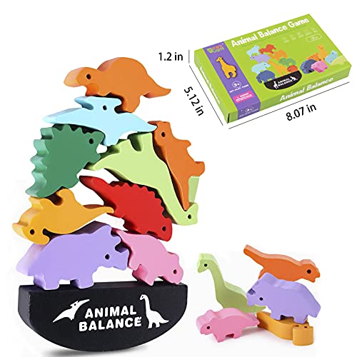 Dinosaur Toys for 3 Year Old Boys, Wooden Building Blocks Toys for