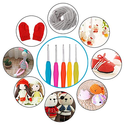K Kwokker 95 Pieces Ergonomic Crochet Hooks Set Bamboo Knitting Needles Yarn Hook Stitch Markers DIY Craft Aluminum Handle Sewing Weave Set Full Kit Tools with a Blue Storage Case - Thumbnail 7