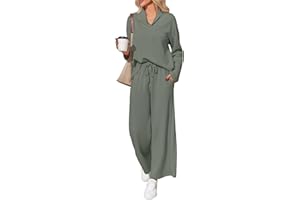 Fisoew Womens 2 Piece Outfits Sweatsuit Set Long Sleeve V Neck Sweatshirts High Waisted Pants Lounge Sets