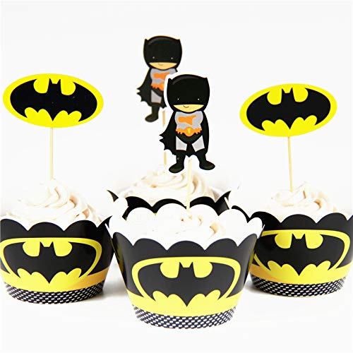 Astra Gourmet 24 Pack Batman Superhero Cupcake Toppers Wrappers Party Decoration Party Supplies for Birthday Party Superhero Cake decoration