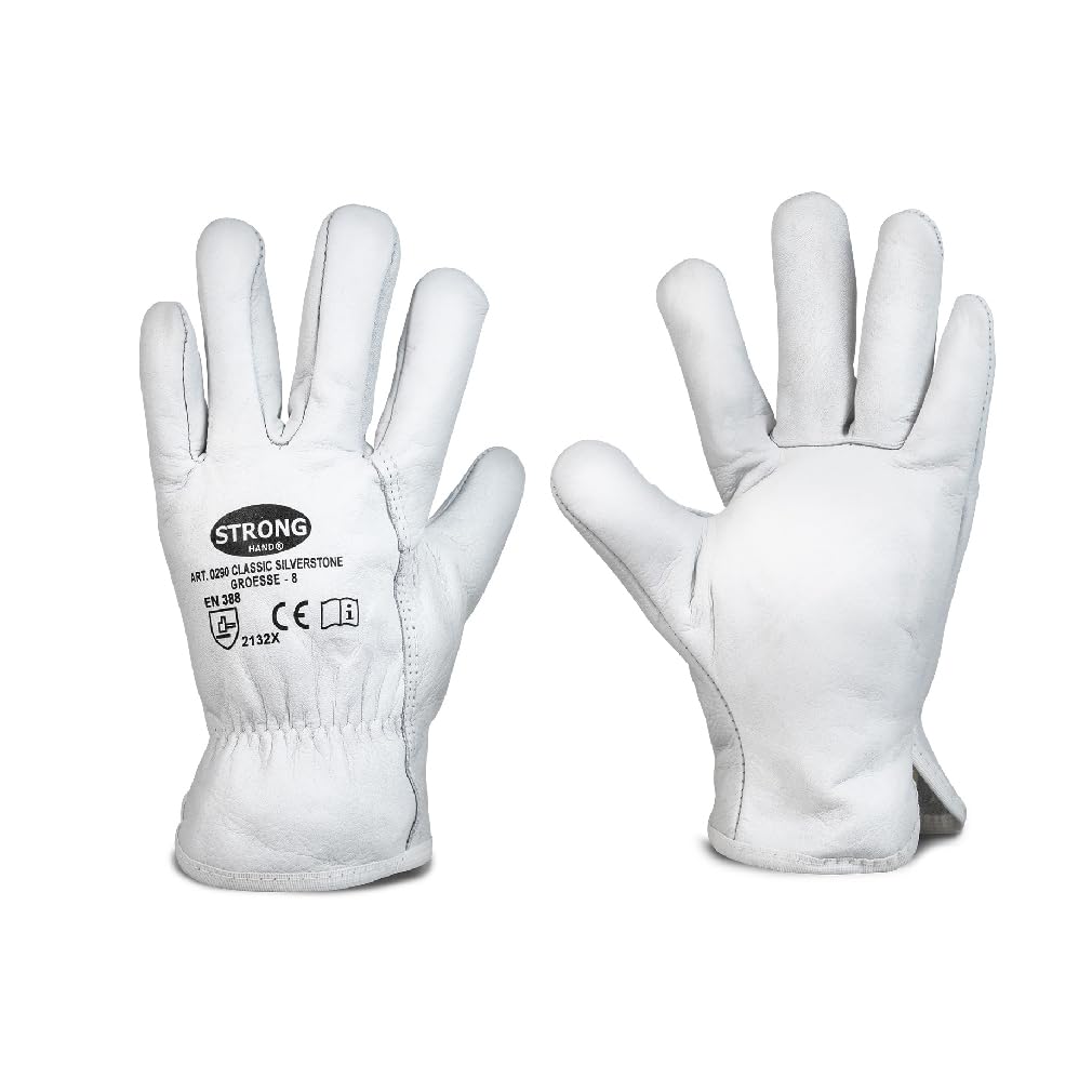 BUZZUFY Strong Hand Classic Silverstone napa Leather Work Gloves, Size 9 Working Men's Gloves, White