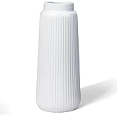 Matte White Ribbed Ceramic Vase β Modern Elegant Flower Vase for Pampas Grass, Fresh or Dried Flowers, Minimalist Farmhouse Home Decor for Living Room, Dining Table, Wedding Centerpiece