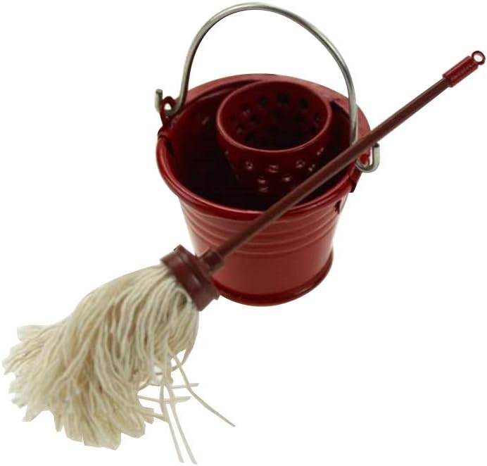 Dollhouse Accessories Miniature Cleaning Water Bucket Mop Mini Decor Toy Gift Miniature Food Play Scene Model Doll House Accessories Mini mop Bucket Red New Released