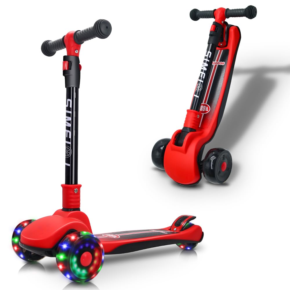 3 Wheels Kids Scooter for Boys Girls Ages 3-8 Years Old with Adjustable Height Flashing LED Lights Folding Kick Scooter