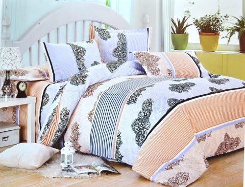 Todd Linen Tree Repeat Patern 3 Pcs Queen Set 1 Duvet Cover + 2 Pillow Case Bedding Set