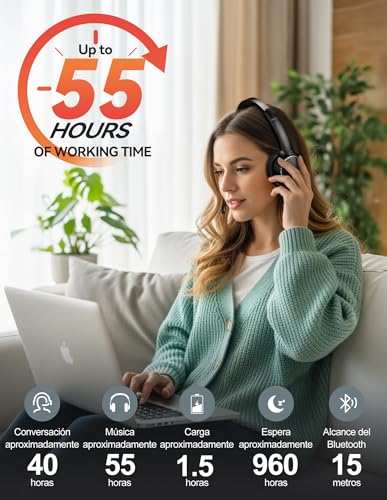 TECKNET Wireless Bluetooth Headphones, Headphones, Earphones with AI Anti-Noise Microphone, Charging Dock and USB Adapter, Rechargeable Noise Cancelling Headphones for Office, Call Centers