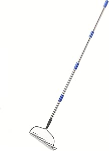 SANDEGOO Bow Rake, Anti-Rust Gardening Rake for Loosening Soil Gathering Fallen Leaves with 14 Welded Tines for Yard Garden Farm Outdoor Work (5FT)