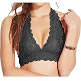 Floral Lace Halter Bra Bralette Bamboo Cotton Sweat Fiber Lining Cute Bustier