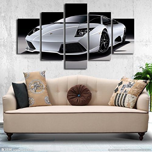 5 Pcs no Frame White Sports Car Wall Art Painting Home Decoration Living Room Canvas Print Painting on Canvas Wall Picture (50"W x 28"H, NO Framed)