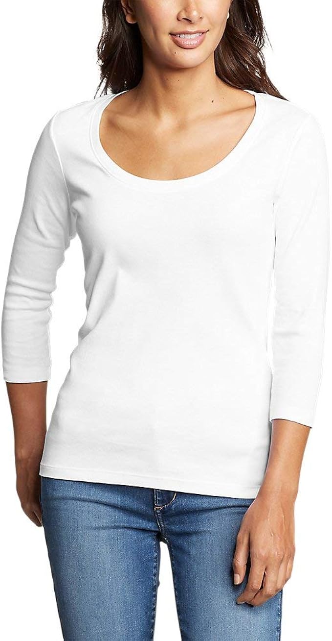 Eddie Bauer Women�s Favorite 3/4-Sleeve Scoop-Neck T-Shirt, White Tall