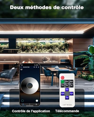 IP68 Waterproof Cob LED Strip, 2700K Warm White LED Strip, Power Supply 24V Led Cob Application and Remote Control for Front Roof, Garden, Terrace, Kitchen, Bathroom (7M-6500K)