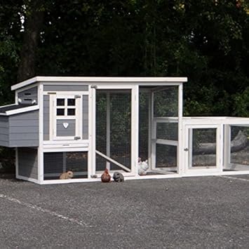 Joypeteu Poulailler Julia Blanc Gris Avec Enclos Supplémentaire Et